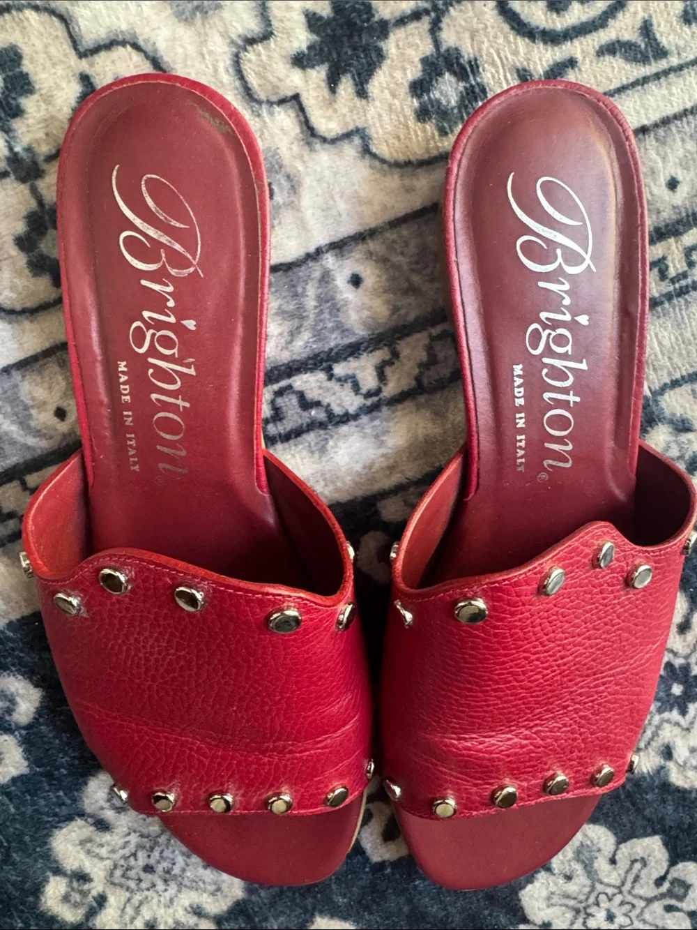 Brighton made in Italy Red Leather Stud Slide Mules - Picture 6 of 11